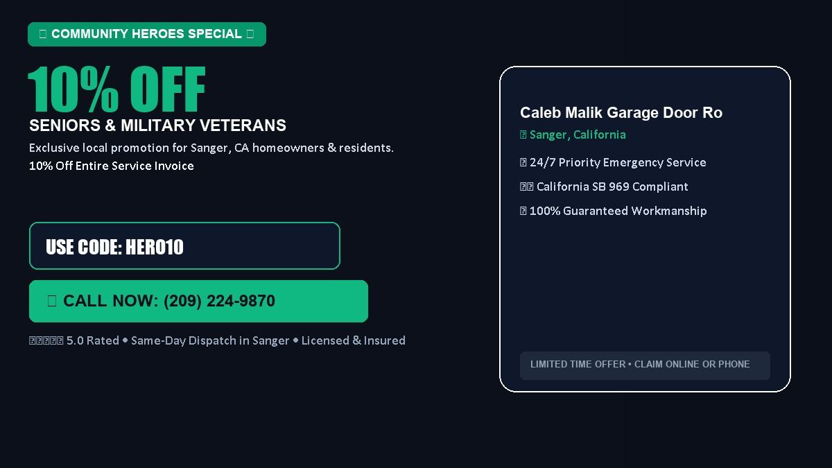Caleb Malik Garage Door Roller Repair 10% OFF Seniors & Military Veterans